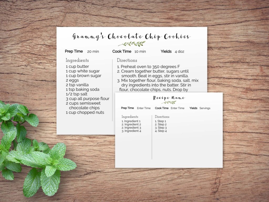 Recipe template for funeral favor